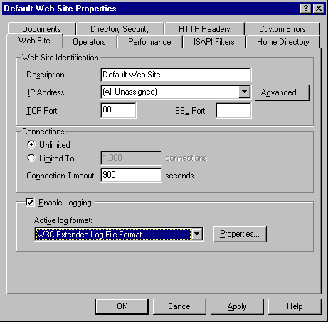 Web Site Properties dialog box